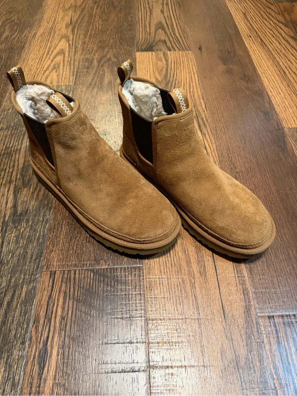 UGG Chestnut Suede Shearling Chelsea Booties- Men’s Size 11